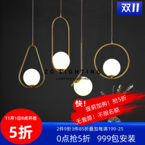 Nordic full copper bar small chandelier post-modern simple restaurant lamps creative personality single head bedroom bedside chandelier