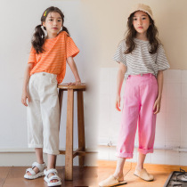 Girl Summer Pure Cotton Jeans Children Dress 2020 New CUHK Children Casual 90% Long Pants Children Straight-cylinder pants