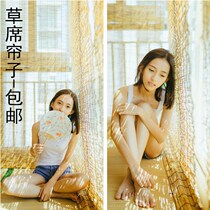 Ancient style wedding dress private room photo props fan childrens meticulous painting straw mat curtain photo background gauze