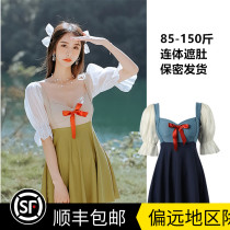 Fashion Big Code Fat Mm Conjoined Swimsuit Woman Veil Slim Dresses Conservative Student Spa Superfairy Vins Han