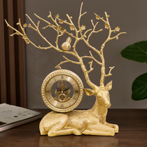 Pure Brass Elk Deer Seat Clock Pendulum Pieces European Style Living Room Home Book House Creative Decoration Desktop Sitting Bell Nordic Wind Bench Clocks