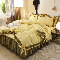 Korean Version Grindh Bed Skirt Four Pieces Princess Wind Twill Bed Cover Thickened Anti-Slip Lace Four Pieces Of Butterfly Knot