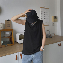 Kamaka sleeveless T-shirt male and female neutral small S yard pure cotton elastic loose black and white kan shoulder vest Summer 2022
