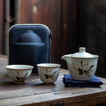 Exploring Thou Kiln Travel Tea Set Portable Ceramic Express Guest Cup One-Pot Two-Cup Containing-Day-style Kairouge