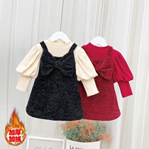 Girl vest dress baby 2020 new skirt winter children plus velvet dress baby baby Foreign style sparkling Princess dress