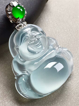 Myanmar natural emerald glass seed Buddha inlaid 18K gold medallist jade Ruyi old pit ice seed floating A goods with certificate