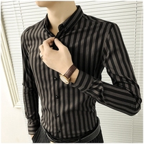 Light luxury striped shirt mens long-sleeved winter slim fashion handsome short-sleeved shirt mens business casual warm inch