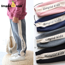 Childrens loose sports pants with side strips to close the girls pants in the autumn and winter models plus velvet padded padded trousers