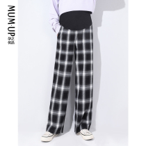 Pregnant products pregnant women pants wide leg pants autumn and winter wear loose autumn mop pants women black and white lattice pants autumn wear