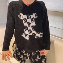 Japanese galato autumn winter new soft Mianian cubs pyjamas cartoon round neckline headsets ladies home suit black