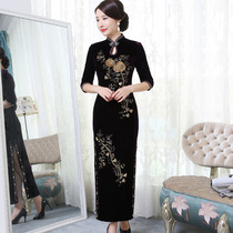 High-grade hand-beaded long catwalk performance Wedding mom dress