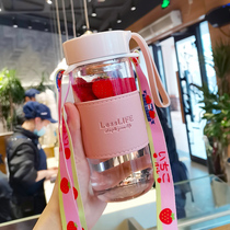 Glass glass female summer portable with rope heat-resistant simple fresh high-value water Cup cute tea cup students