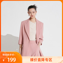 LILY summer new pure color big flip collar with long casual mid-sleeve suit jacket female 120230C2161