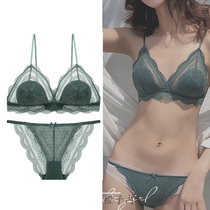 French underwear womens bra ultra-thin section without steel rims big chest small lace triangle cup bra set sexy summer