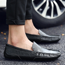 Doudou shoes mens summer Korean casual leather shoes round head driving shoes British trend mens lazy shoes 2021 new