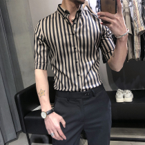 Summer shirt men short sleeves Han edition trendy handsome mens shirt with five or seven sleeves light wind mens shirt