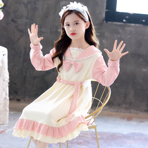 Girls night dress Autumn cotton thin long-sleeved childrens pajamas Girls cartoon cute dress big childrens home clothes