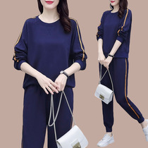 2022 new autumn clothes Fat sister Trendy Round Collar Sports Casual Two Sets Foreign Air Big Code Womens Clothing Suits