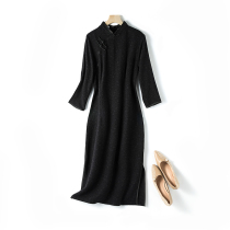 Black Improved Qipao 2021 New Fall Long Sleeves Young Chinese Wind Display Slim Daily Dress Length