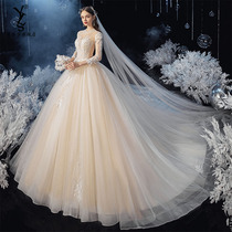 Long sleeve retro main wedding dress 2021 New Bride wedding temperament court wind heavy heavy work tail winter winter