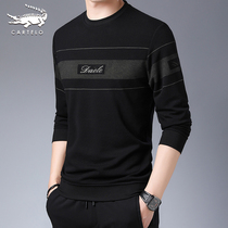 Crocodile men long sleeve t-shirt round neck sleeve sweater autumn winter plus velvet thickened loose base shirt dad top