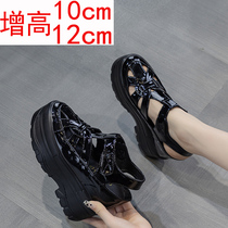 Baotou sandal women Summer thick bottom 10cm inner heightening heel small sub 12 cm Rome hollowed-out breathable muffin shoes