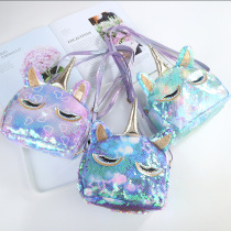 Childrens autumn and winter new cartoon cute unicorn bag personality shape sequin one shoulder messenger bag 3 pieces