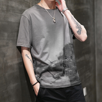 Mens short sleeve t-shirt trend summer new print leisure sports loose size half sleeve shirt Korean trend