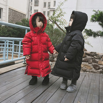 Childrens down jacket boys long thick 95 velvet white duck down girl 2021 new winter foreign style baby coat