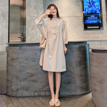 Pregnant autumn dress medium long loose fashion large size casual cotton Korean version of the tide mom spicy mom spring and autumn skirt