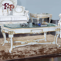 European-style court solid wood coffee table classical carved craft coffee table Italian style long glass noodle coffee table