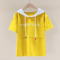Girls short sleeve T-shirt 2020 new Korean version of hooded loose middle child cotton half sleeve foreign style childrens coat tide