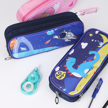 Children Elementary school Childrens pen bags for boys and girls large capacity stationery cashier bags high secondary school students exam minimalist lead pencil case kids with double layer black zipped and versatile blue 2020 new pop bag