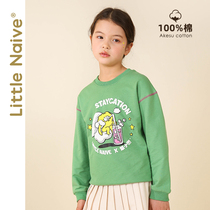 LittleNaive small day true famous girl thin sweater spring and autumn pullover round neck printed loose top