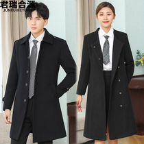 Professional woolen overalls coat womens long winter plus velvet sales office hotel front desk overalls overalls