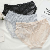 Black underwear women lace Ice Silk hot waist cotton crotch sexy ultra-thin breathable silky trousers