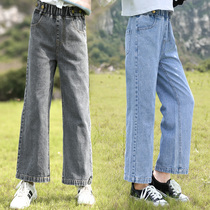 Girls denim wide leg trousers spring new loose casual jeans big boy Western style straight pants fat girl pants