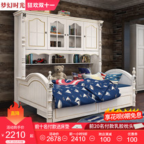 American childrens bed Boy 1 5 meters single bed wardrobe bed bookshelf integrated solid wood bookcase bed childrens room
