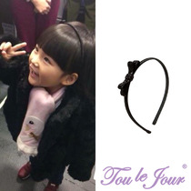 Toulejour Kids Accessories Shiny Black Silver Ribbon Mini Double Bow Handmade All-Bag Headband Headband