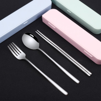 304 Stainless Steel Portable Tableware Three Piece Outdoor Travel Student Cute Chopsticks Spoon Organizer Set