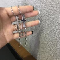 Special exaggerated earrings 925 sterling silver personality Europe and the United States with niche temperament cross earrings long diamond-encrusted earrings