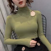 Half-height collar bottom-shirt woman inside lap 2019 autumn and winter foreign air Eurostock Sexy tight hollow blouse long sleeve t-shirt tide