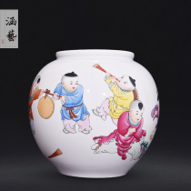 Jingdezhen ceramic hand-painted pastel baby play auspicious Fu tube new Chinese living room flower arrangement decoration decoration craft gift