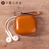 Ziyi] Leather wireless headset storage bag charger head layer cowhide shockproof multi-purpose one protection box