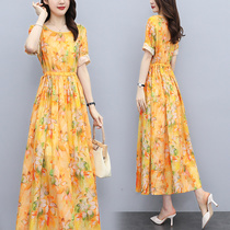 Printed Cotton Linen Dress Woman 2022 Summer Dress New Fashion Big Code Loose Color Mom Short Sleeve Crummy Dresses Dresses