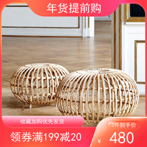 True rattan tea table short children short stool rattan Japanese small side stay inn bamboo round stool pedal