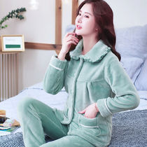 Thickened Coral Suede Pajamas Woman Han Version Flannel Suede Suit Home Clothing Autumn winter Cavet Sweet Big Code Mom clothes