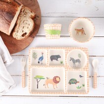 Australia Lovemae Childrens Bamboo Tableware Bamboo Fiber Plates 5pcs Cups Bowls Forks Spoons Separate Plates Set