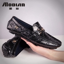 Mens shoes tide shoes with a foot bean shoes mens leather leather trend shoes lazy shoes black casual shoes
