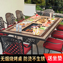Outdoor Cast Aluminum Barbecue Table And Chairs Open-air Table Outdoor Garden Villa Ostyle Courtyard Home Electric Grilled Barbecue Grill